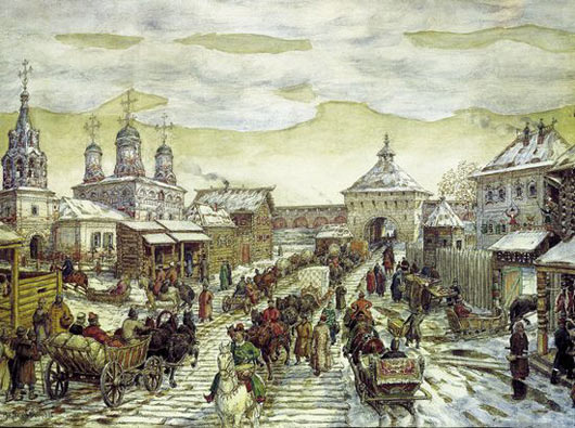 У Мясницких ворот Белого города в XVII веке.